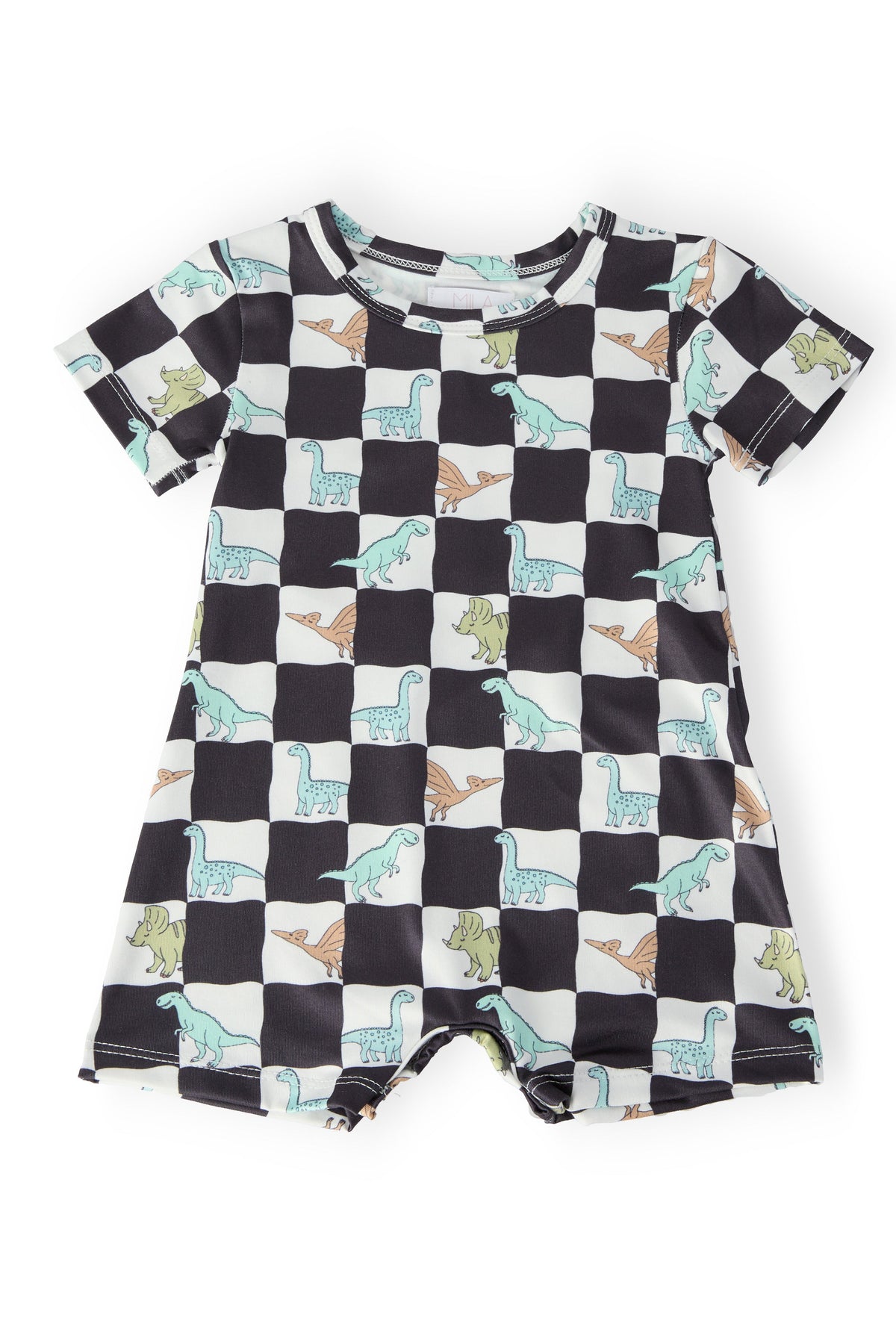 Mila & Rose Dino Checkers short-sleeve shorty one-piece for baby