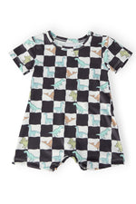 Mila & Rose Dino Checkers short-sleeve shorty one-piece for baby