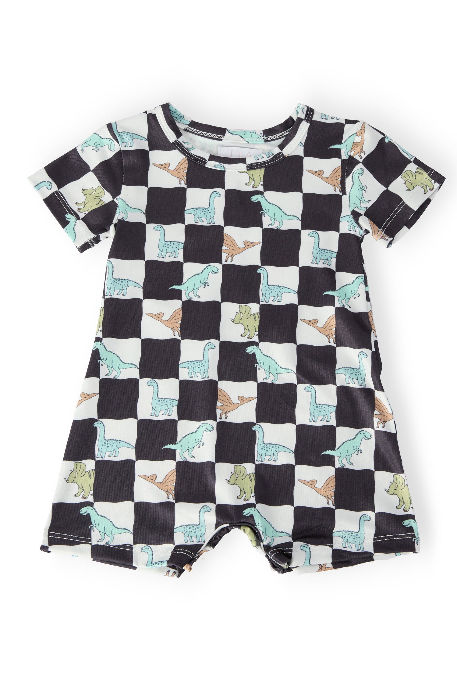 Mila & Rose Dino Checkers short-sleeve shorty one-piece for baby