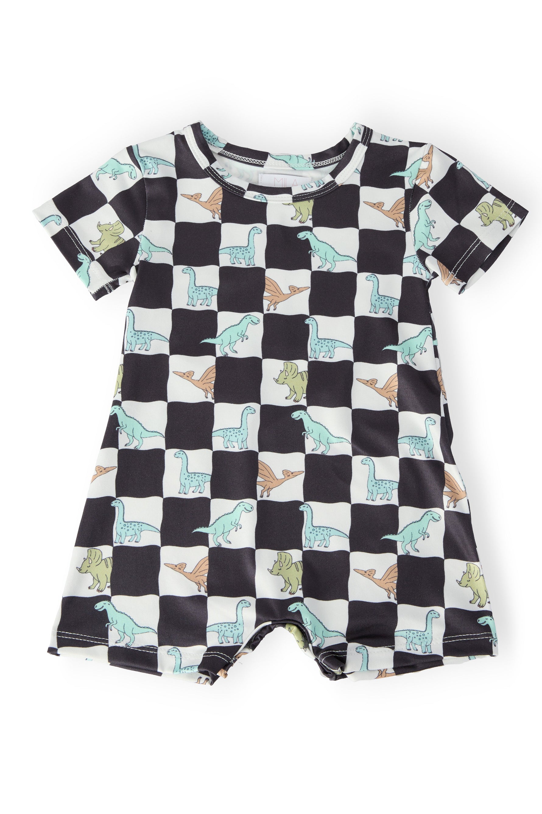 Mila & Rose Dino Checkers short-sleeve shorty one-piece for baby