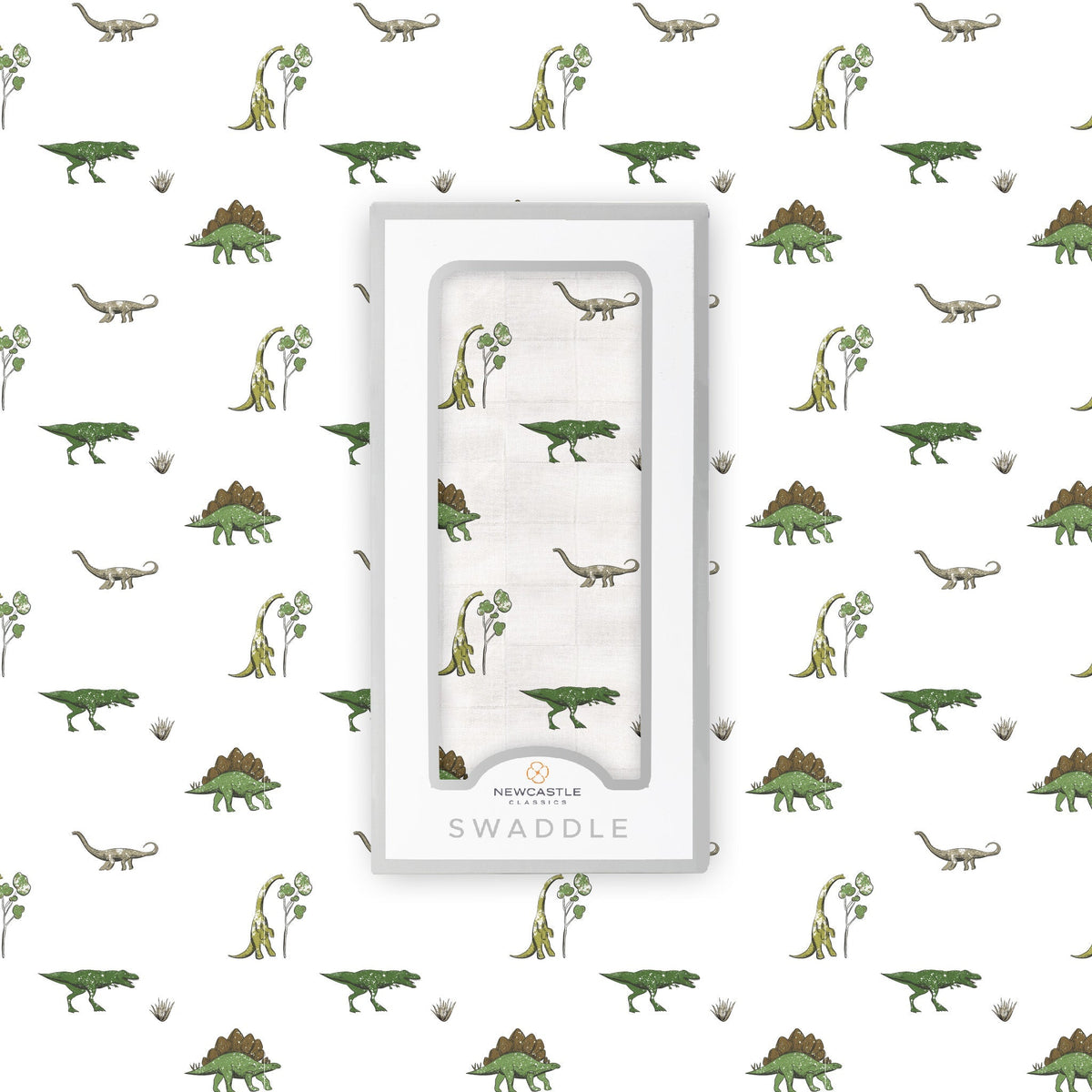 Newcastle Classics Dino Days dinosaur print cotton muslin baby swaddle