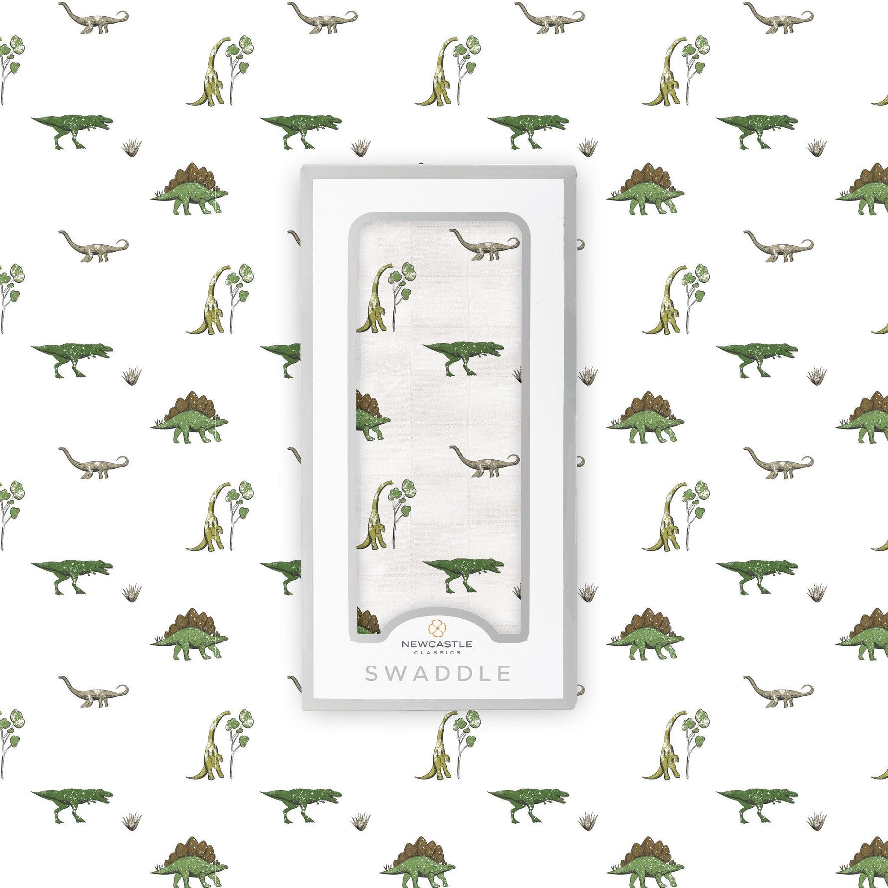Newcastle Classics Dino Days dinosaur print cotton muslin baby swaddle