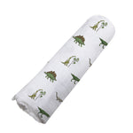 Newcastle Classics Dino Days cotton muslin baby swaddle, dinosaur print.