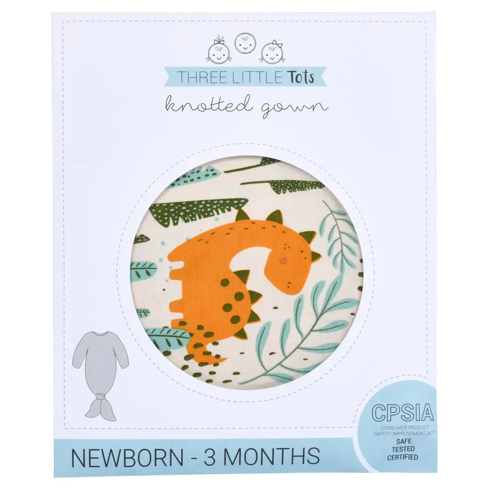 Three Little Tots Dinosaur Themed Newborn Knotted Gown - 