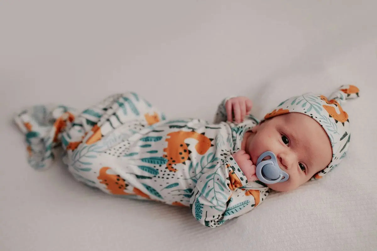 Three Little Tots Dinosaur Themed Newborn Knotted Gown - 