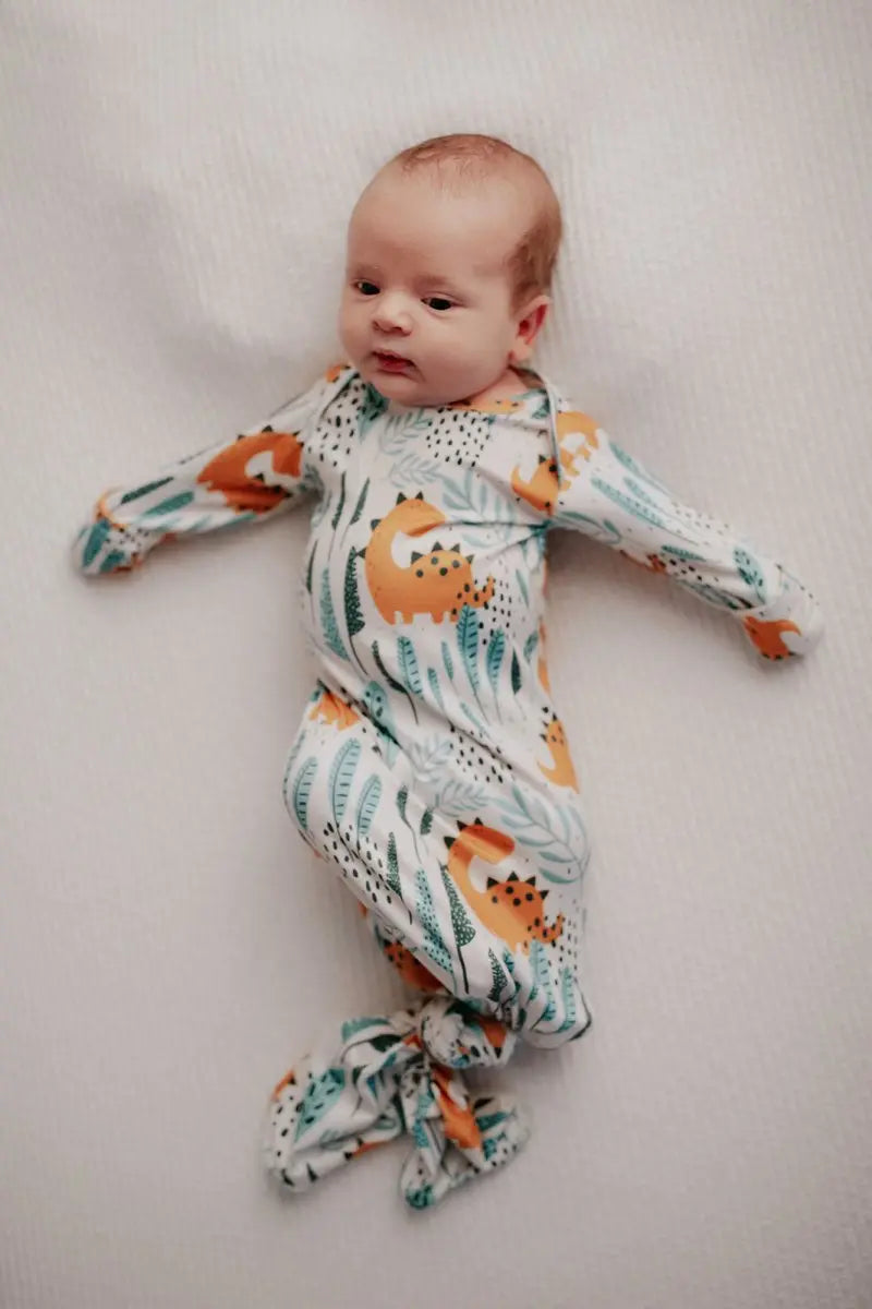 Three Little Tots Dinosaur Themed Newborn Knotted Gown - 