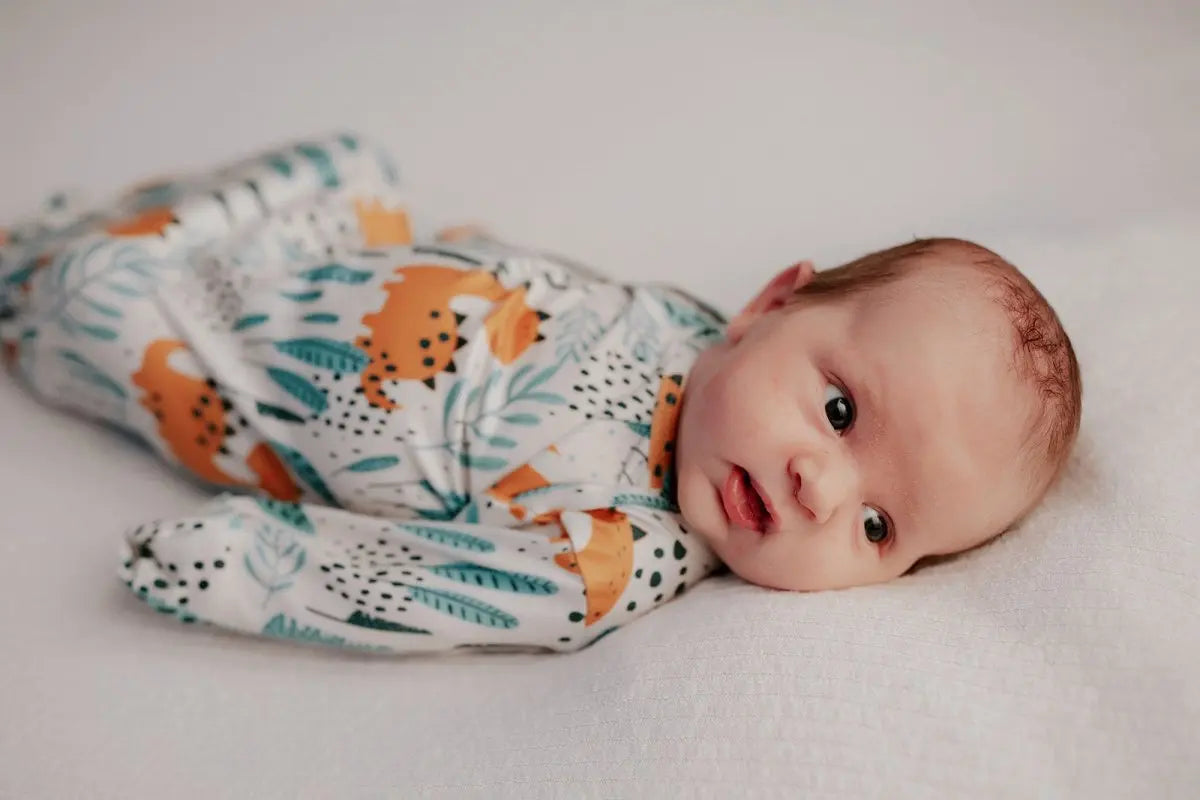 Three Little Tots Dinosaur Themed Newborn Knotted Gown - 