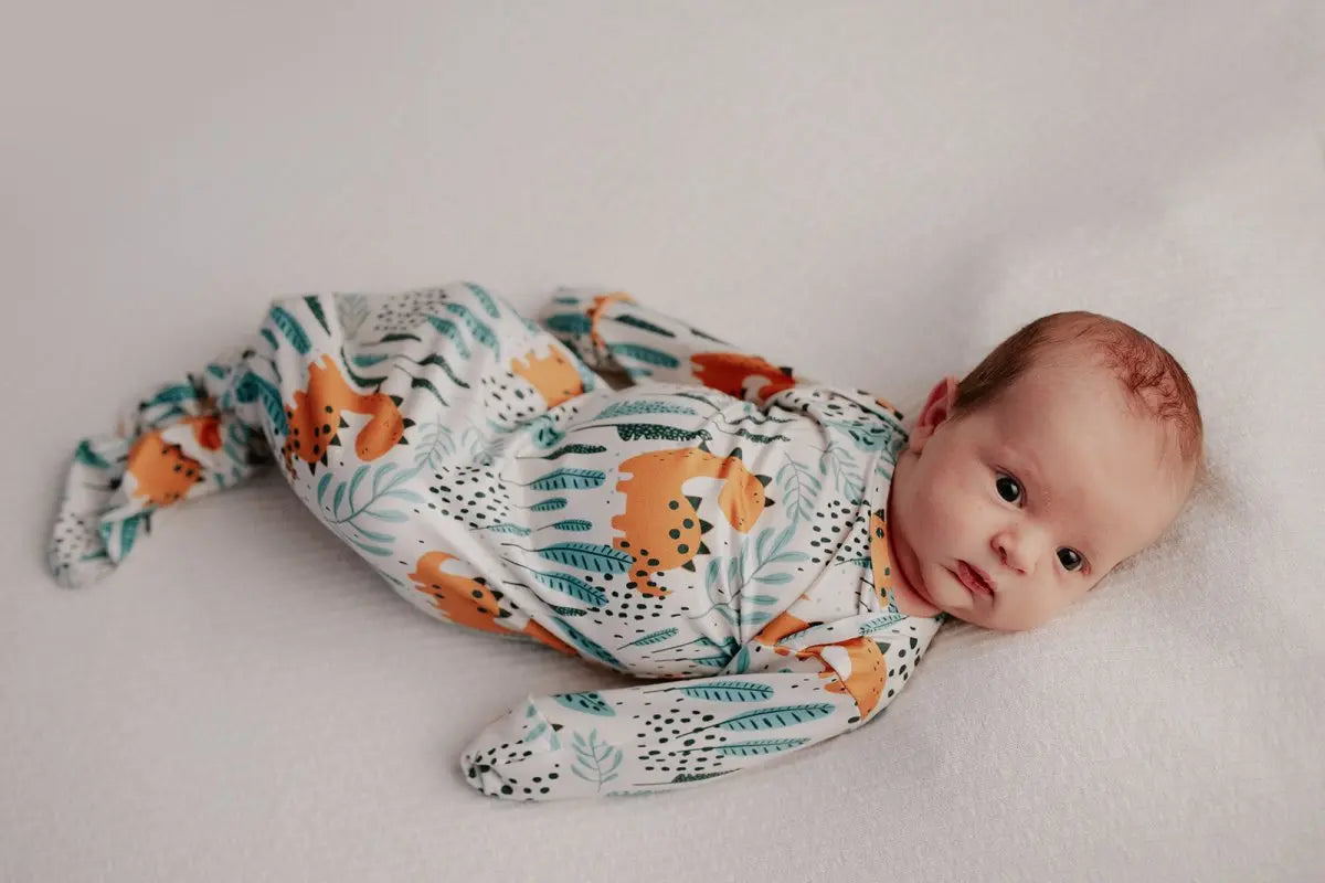 Three Little Tots Dinosaur Themed Newborn Knotted Gown - 