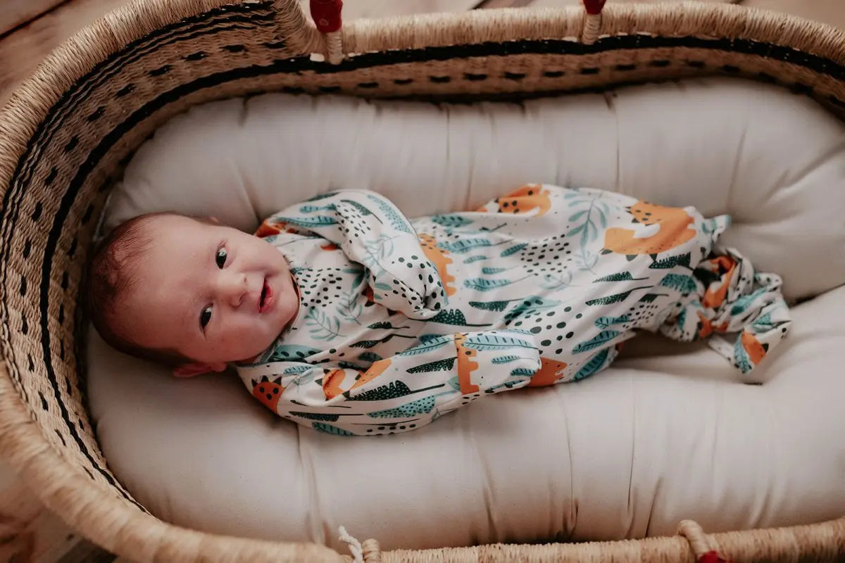 Three Little Tots Dinosaur Themed Newborn Knotted Gown - 