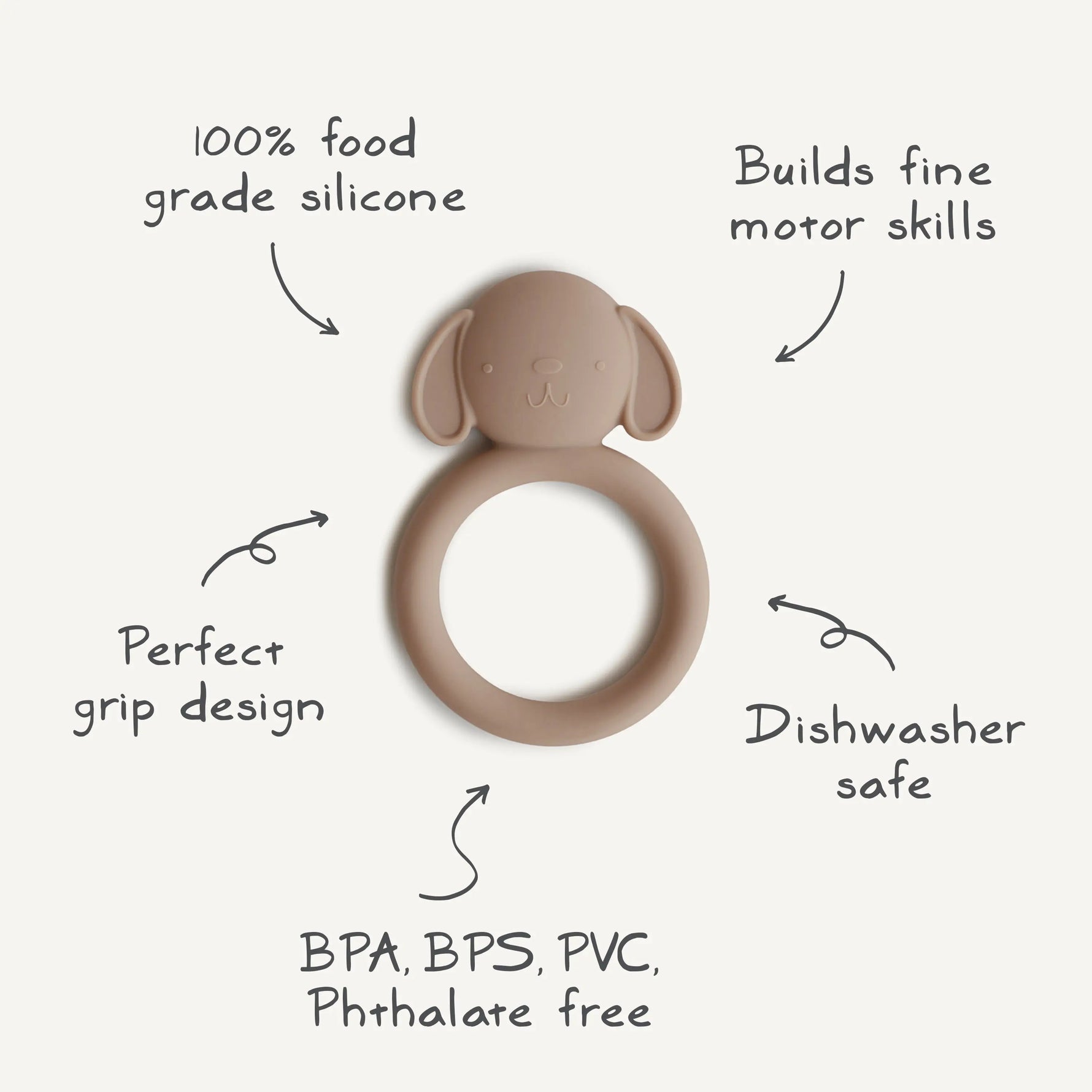 Mushie Dog Teether Made From Non Toxic Food Grade Silicone Soft And Safe For Babies - Baby & Toddler > Baby Health > Pacifiers & Teethers teether
