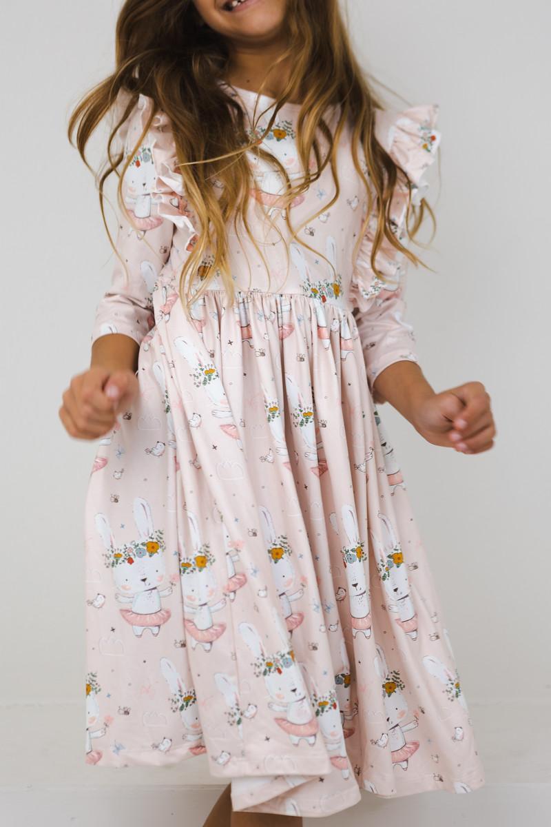 Mila & Rose ® Dont Worry Be Hoppy Ruffle Twirl Dress For Kids Playtime - Everetts Place Boutique - 
