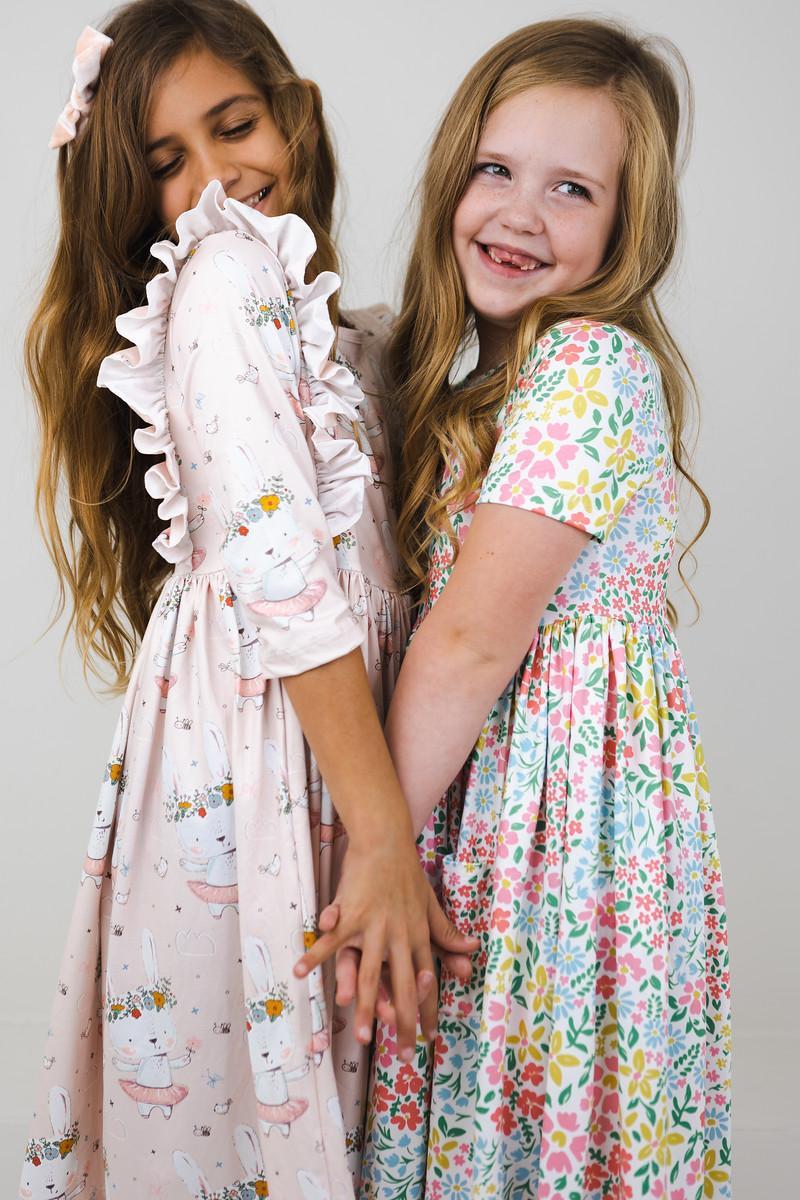 Mila & Rose ® Dont Worry Be Hoppy Ruffle Twirl Dress For Kids Playtime - Everetts Place Boutique - 