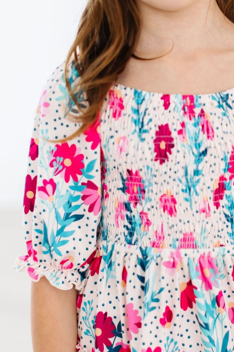 Mila & Rose ® Dots and Daisies Smocked Ruffle Dress for Girls Everyday - Everetts Place Boutique - 