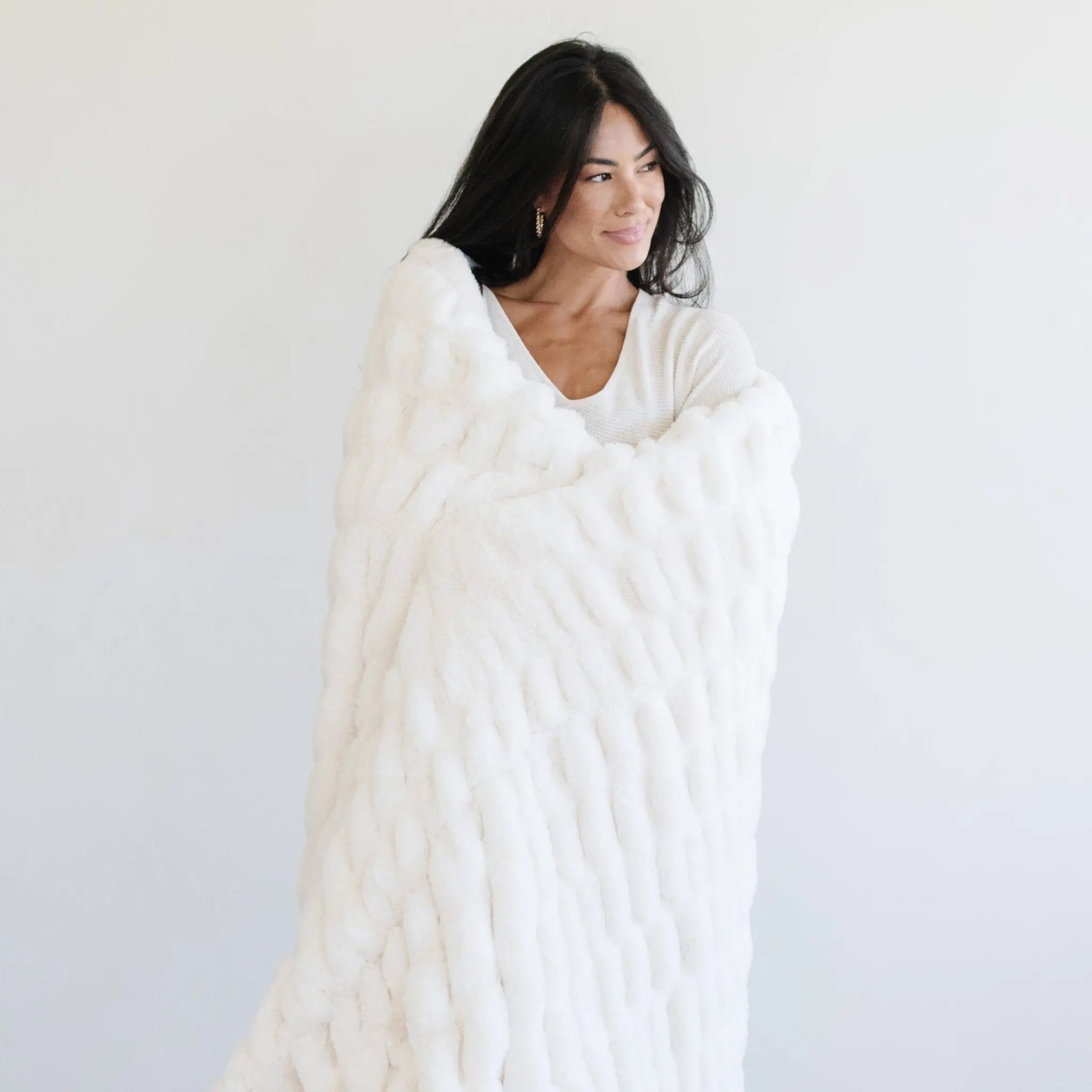 Double Ruched Faux Fur XL Throw Blanket by Saranoni Saranoni Everetts Place Boutique