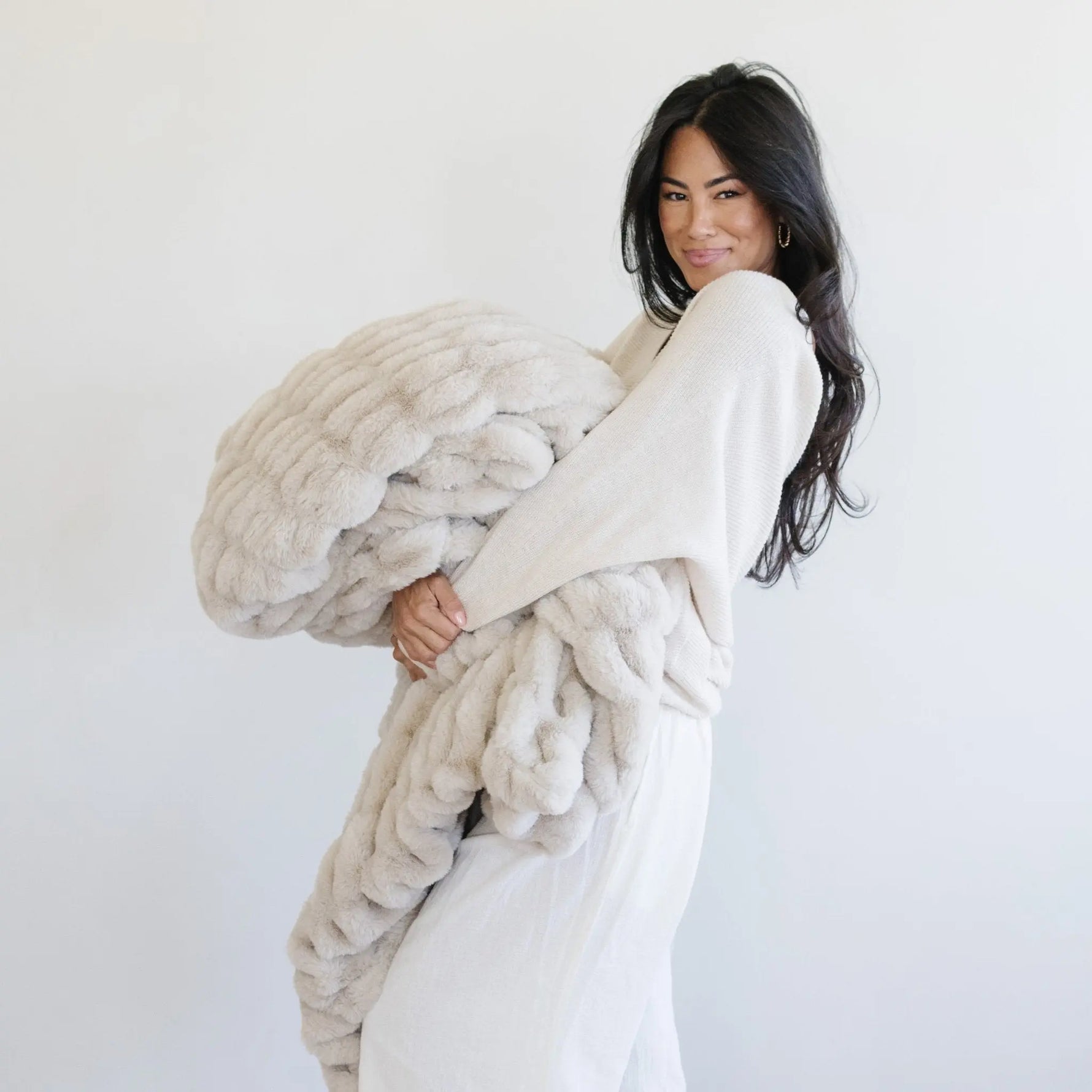 Double Ruched Faux Fur XL Throw Blanket by Saranoni Saranoni Everetts Place Boutique