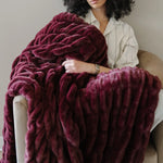 Double Ruched Faux Fur XL Throw Blanket by Saranoni Saranoni Everetts Place Boutique