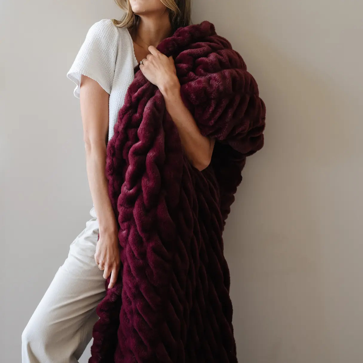 Double Ruched Faux Fur XL Throw Blanket by Saranoni Saranoni Everetts Place Boutique