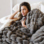 Double Ruched Faux Fur XL Throw Blanket by Saranoni Saranoni Everetts Place Boutique