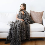 Double Ruched Faux Fur XL Throw Blanket by Saranoni Saranoni Everetts Place Boutique