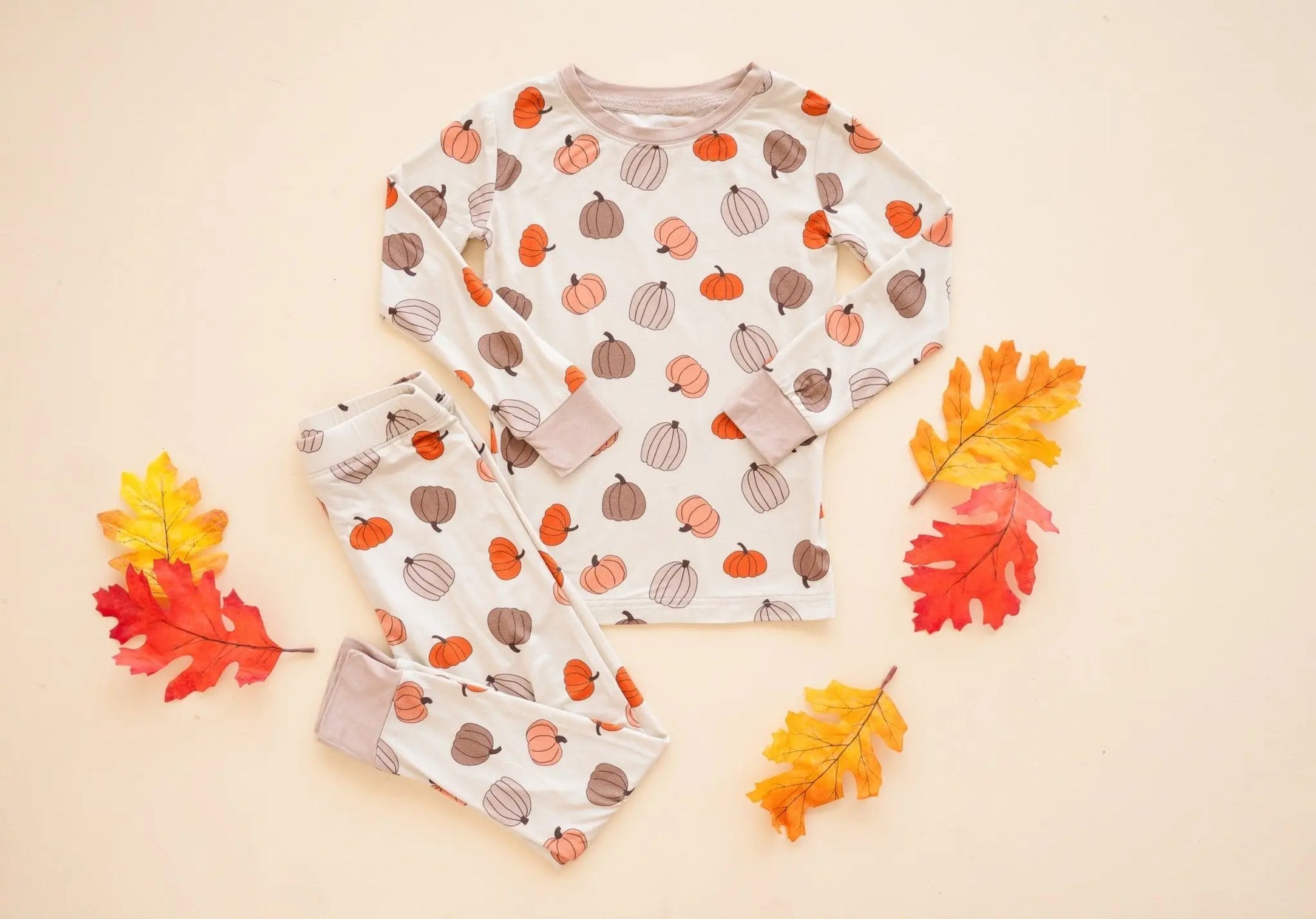 Dreamlet Dreamlet Preorder Pumpkins Beige Long Sleeve Pajama Set - Apparel & Accessories > Clothing > Baby & Toddler Clothing > Baby & Toddler Sleepwear Two Piece PJs