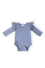 Dusty Blue Long Sleeve Flutter Bodysuit For Baby Girls Mila & Rose ® Everetts Place: Online Boutique
