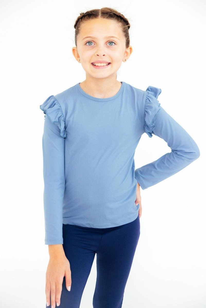 Mila & Rose ® Dusty Blue Long Sleeve Ruffle Tee For Girls Outfit - Everetts Place Boutique - 