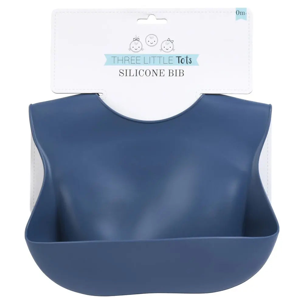 Three Little Tots Dusty Blue Silicone Bib - 