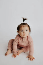 Three Little Tots Dusty Rose Pink Baby Ribbed Playsuit with pockets - 