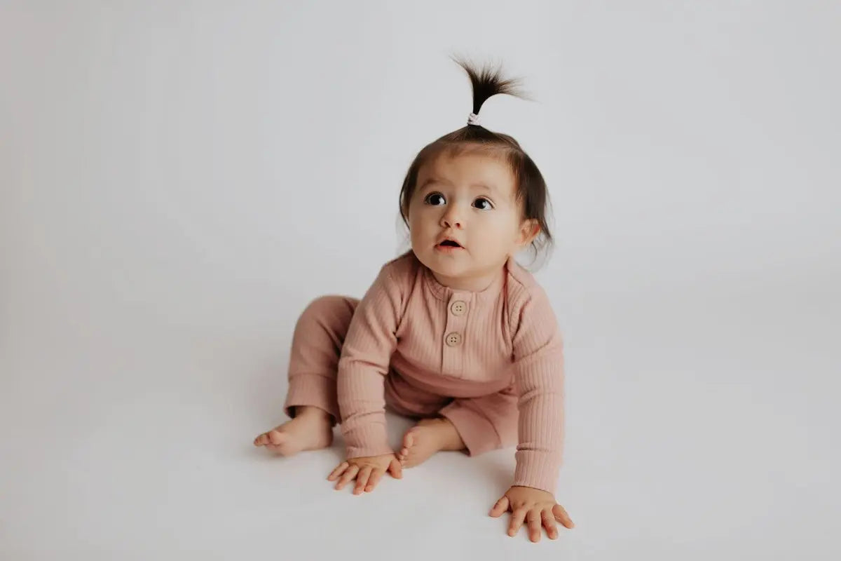 Three Little Tots Dusty Rose Pink Baby Ribbed Playsuit with pockets - 