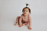 Three Little Tots Dusty Rose Pink Baby Ribbed Playsuit with pockets - 
