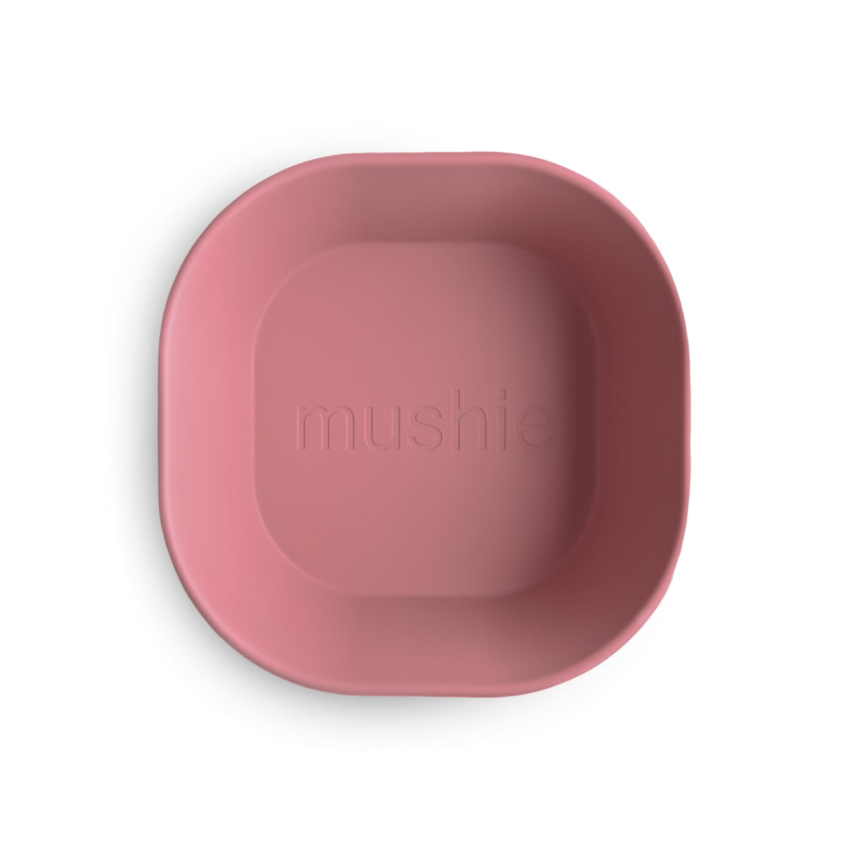 Mushie square silicone baby dinnerware bowls.
