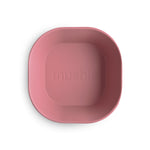 Mushie square silicone baby dinnerware bowls.