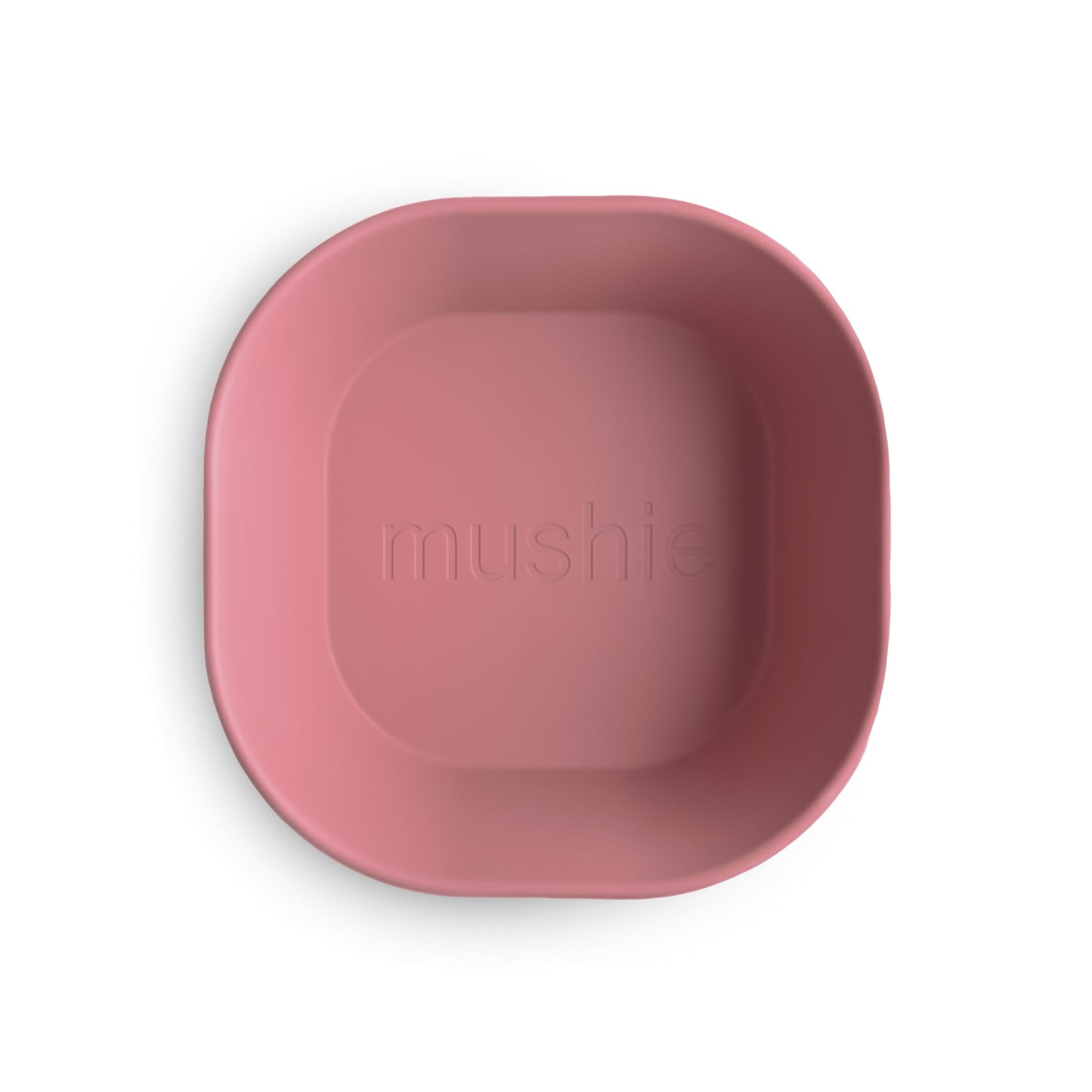 Mushie square silicone baby dinnerware bowls.