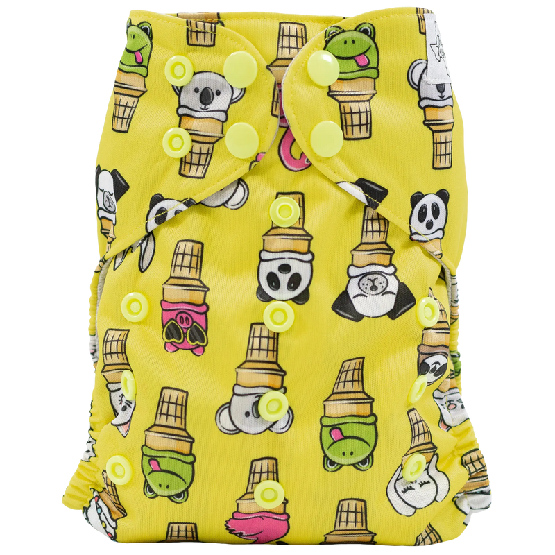Slim Fit Pocket Cloth Diaper with playful animal print and adjustable snaps.