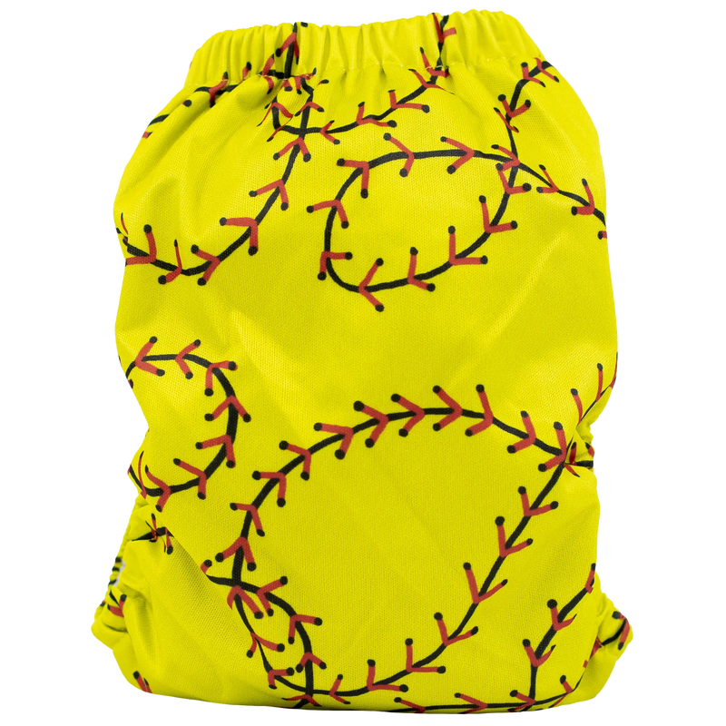 Slim fit pocket cloth diaper with baseball stitch print, suitable for 8-40lbs babies.