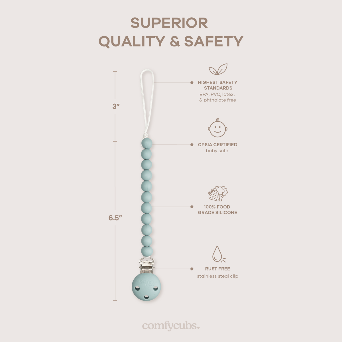 Comfy Cubs Earth Green Silicone Pacifier Clips 2 Pack For On The Go - Everetts Place Boutique - 