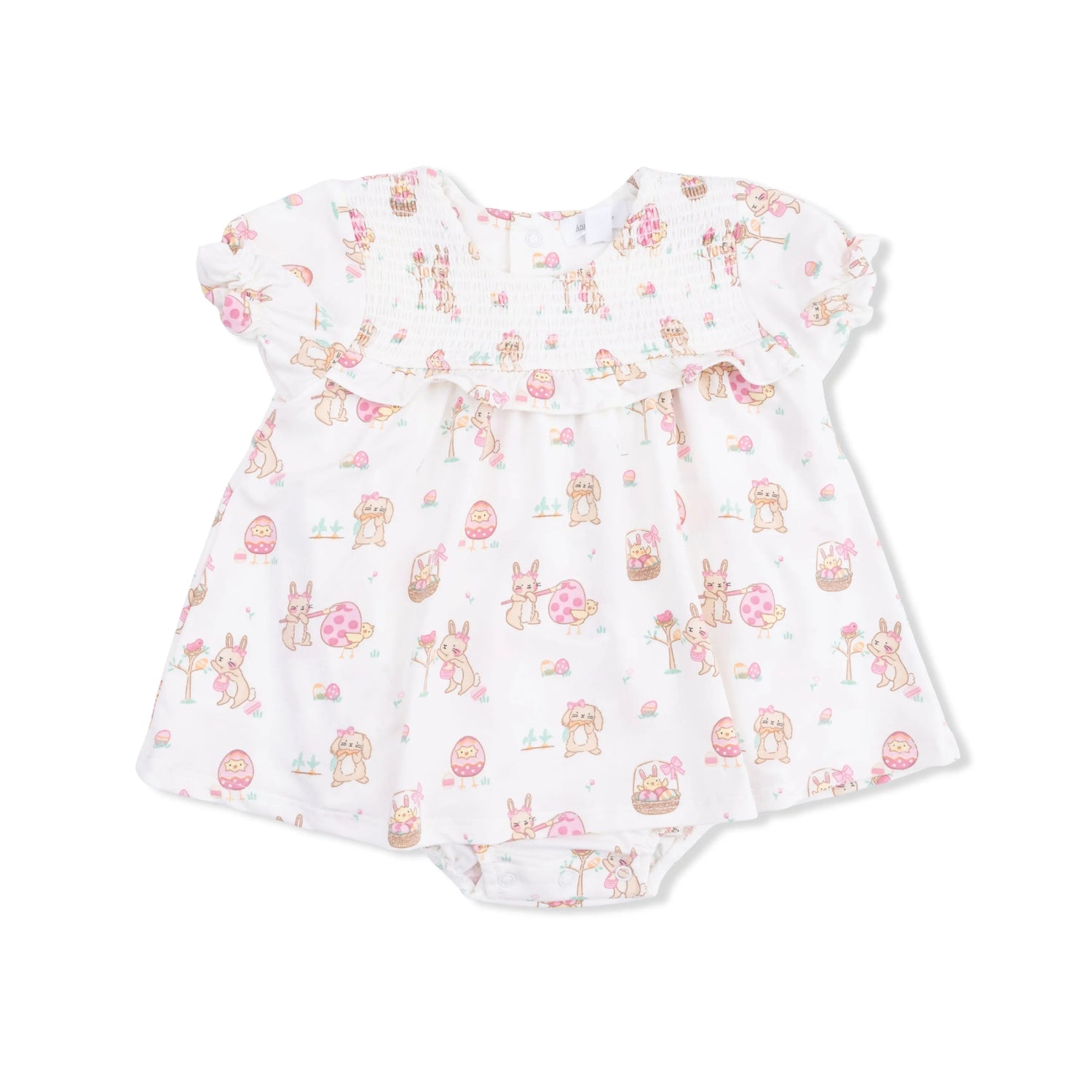 Easter Egg Hunt Pink - Smocked Ruffle Bubble with Skirt Angel Dear 