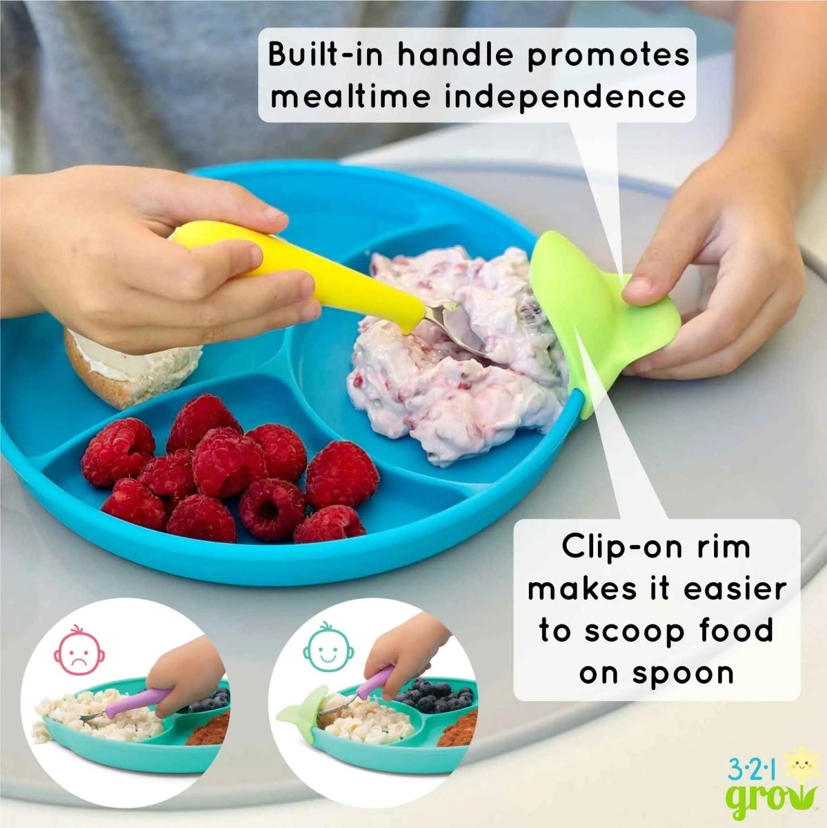321 Grow Easy Scoop And Hold Plate Set For Kids Clip On Rim - Everetts Place Boutique - 