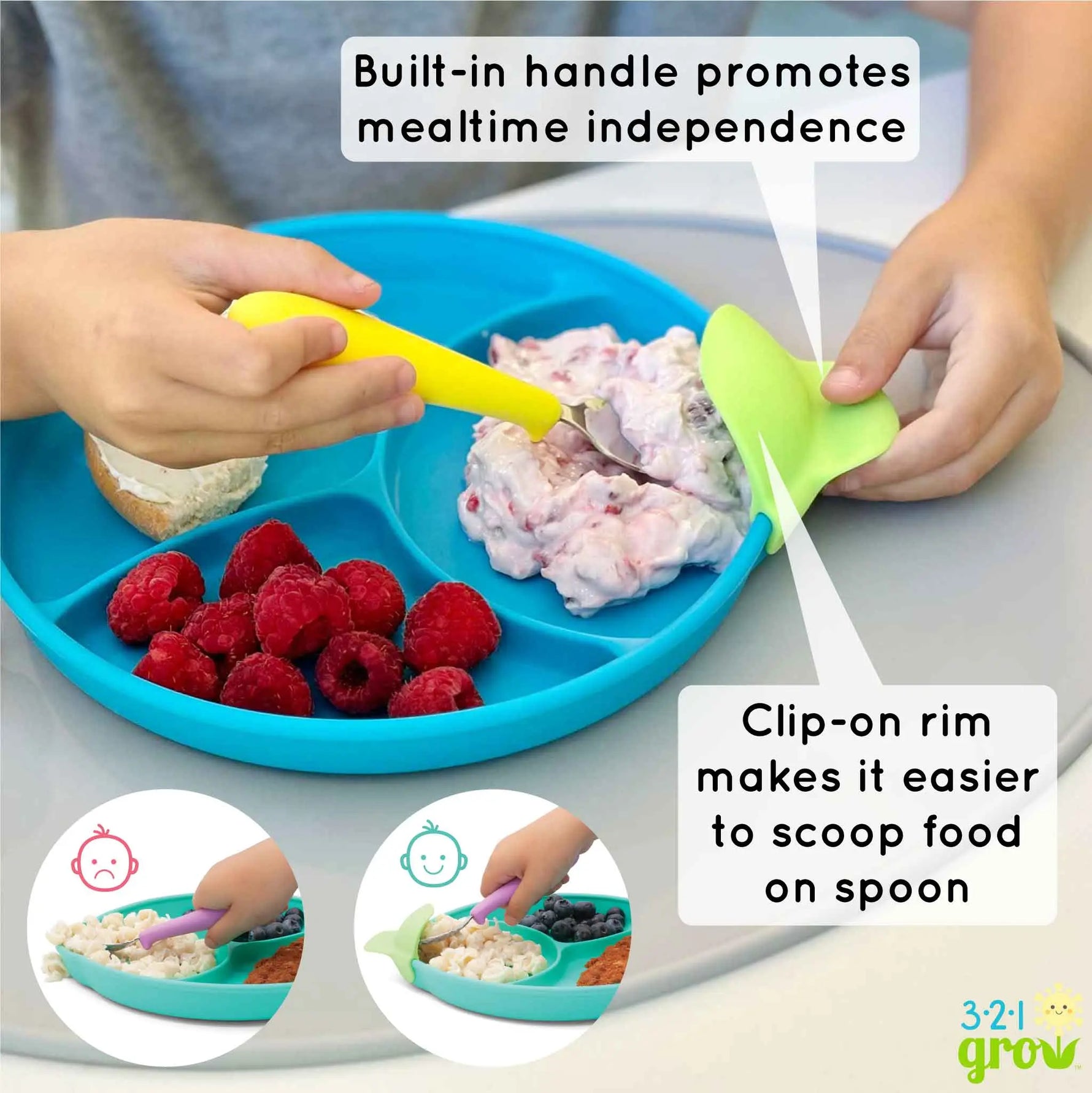 Easy Scoop And Hold Plate Set For Kids Clip On Rim 321 Grow Everetts Place: Online Boutique
