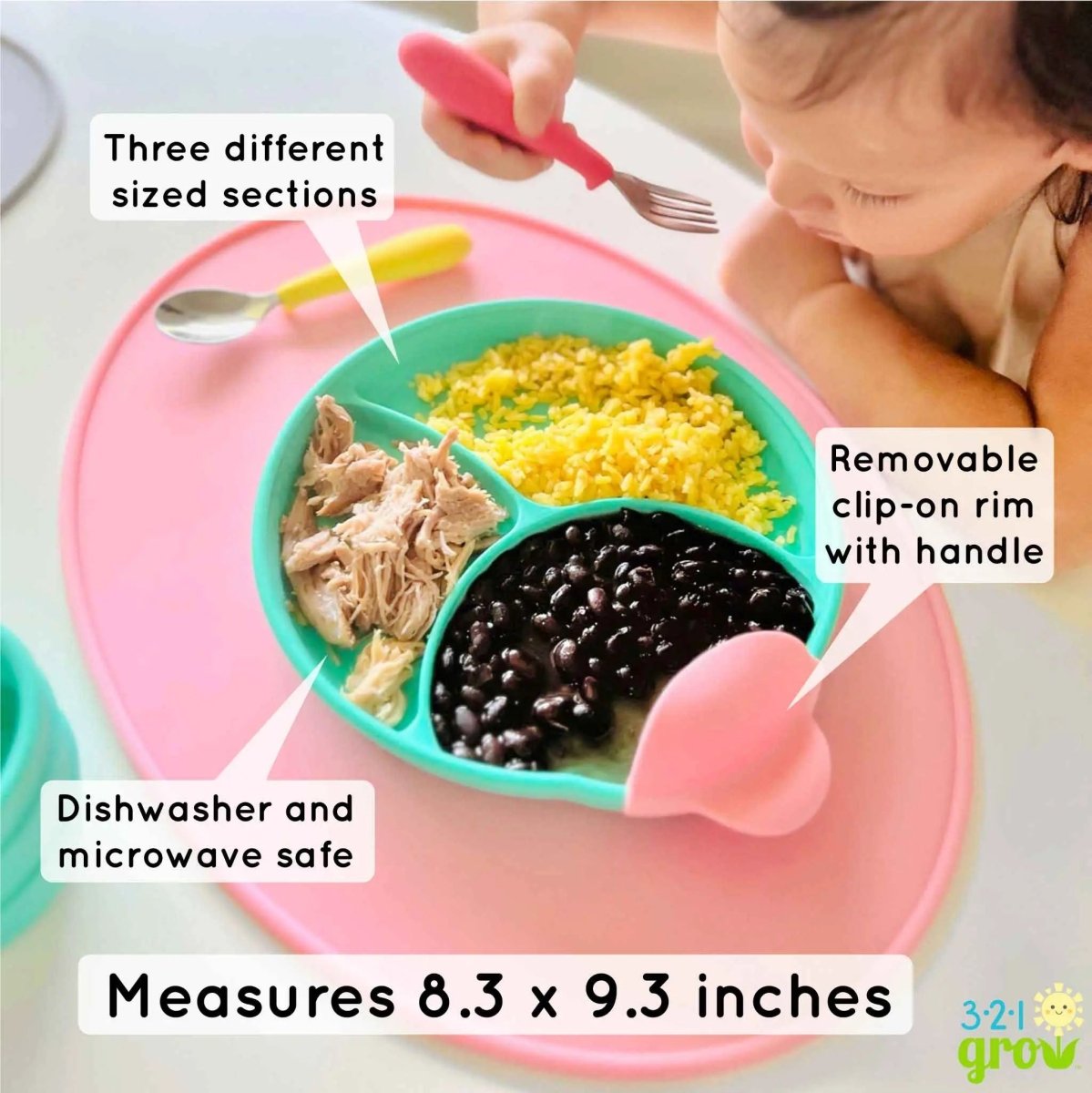 321 Grow Easy Scoop And Hold Plate Set For Kids Clip On Rim - Everetts Place Boutique - 