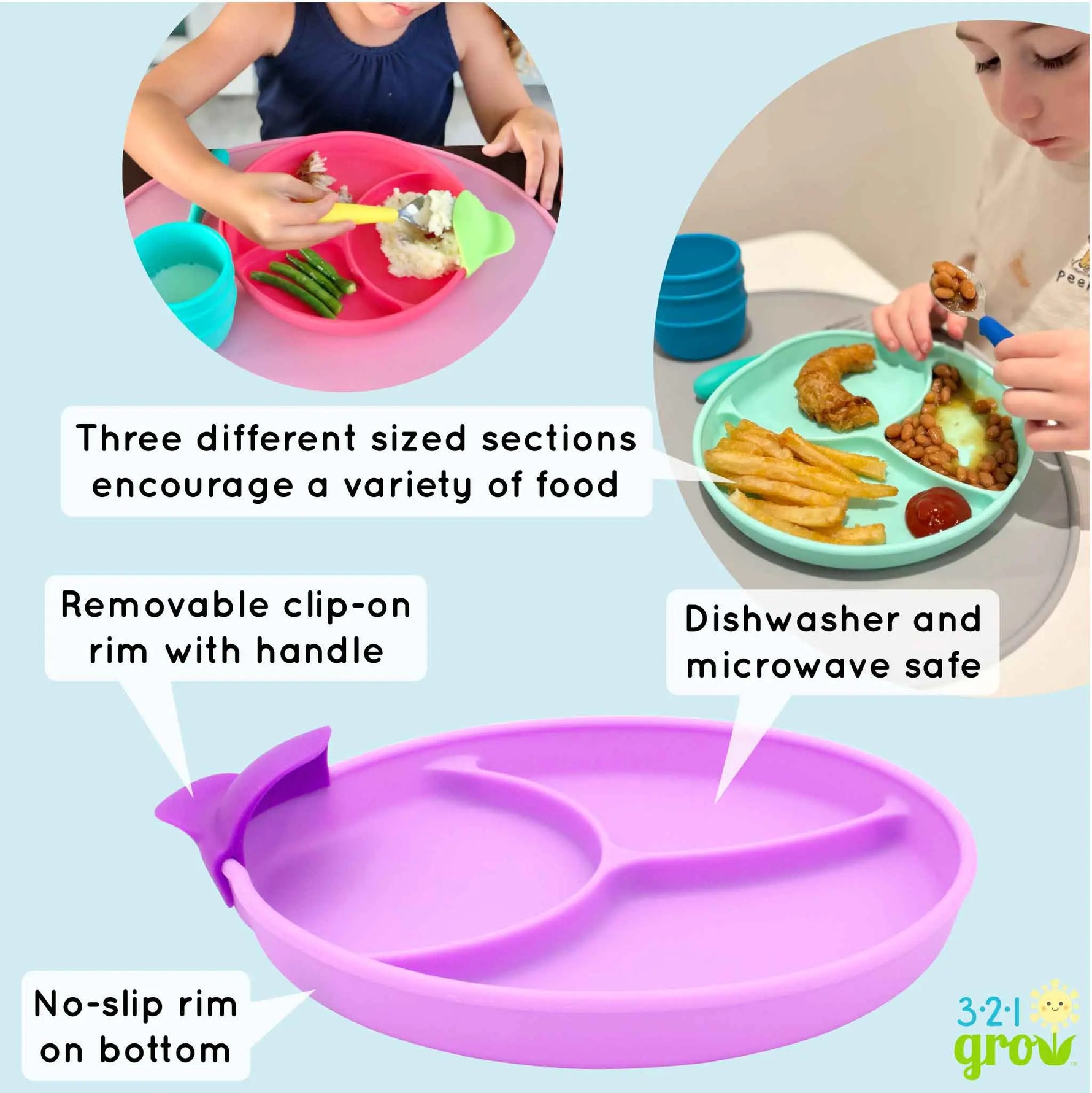Easy Scoop And Hold Plate Set For Kids Clip On Rim 321 Grow Everetts Place: Online Boutique
