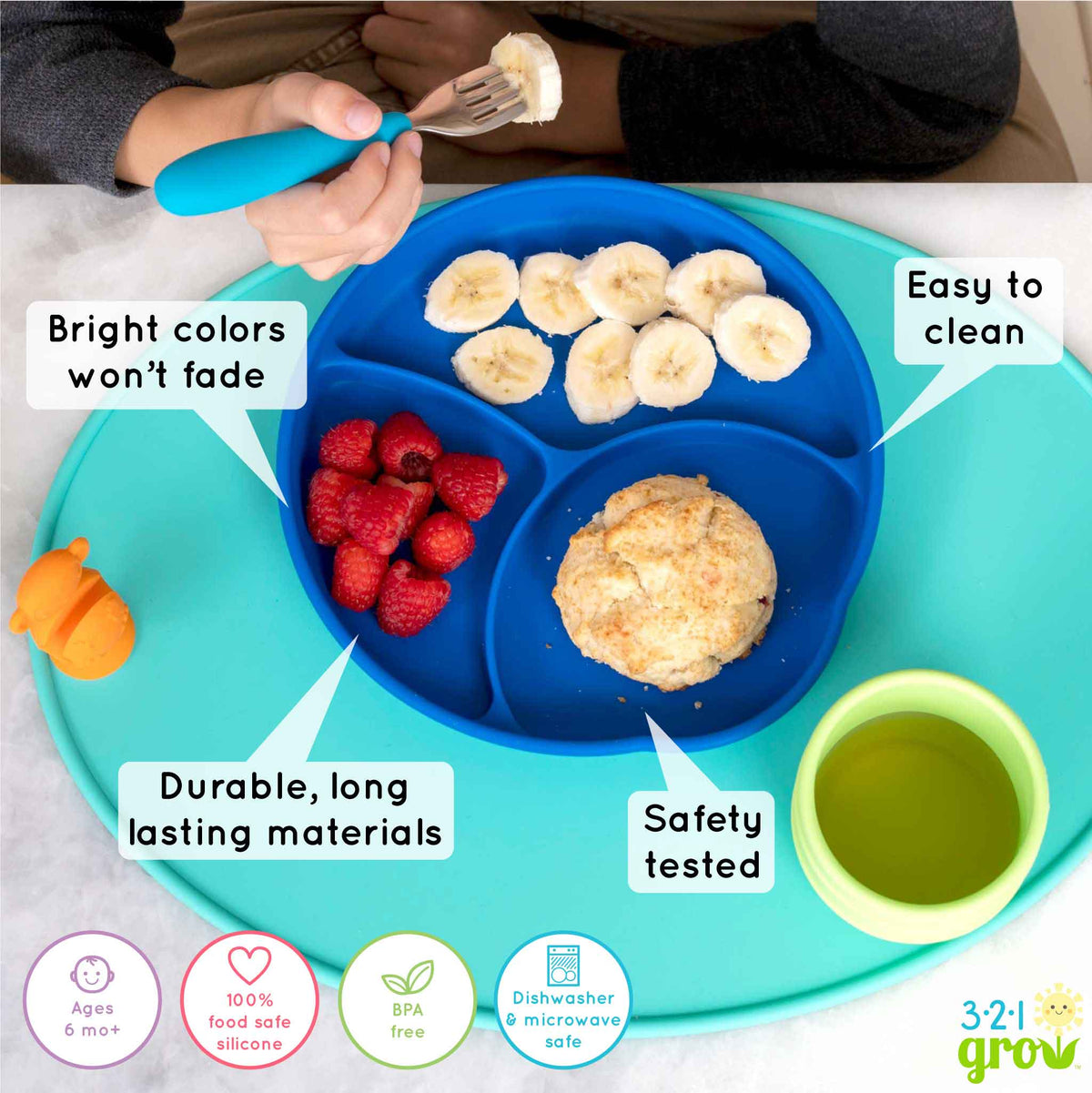 321 Grow Easy Scoop And Hold Plate Set For Kids Clip On Rim - Everetts Place Boutique - 