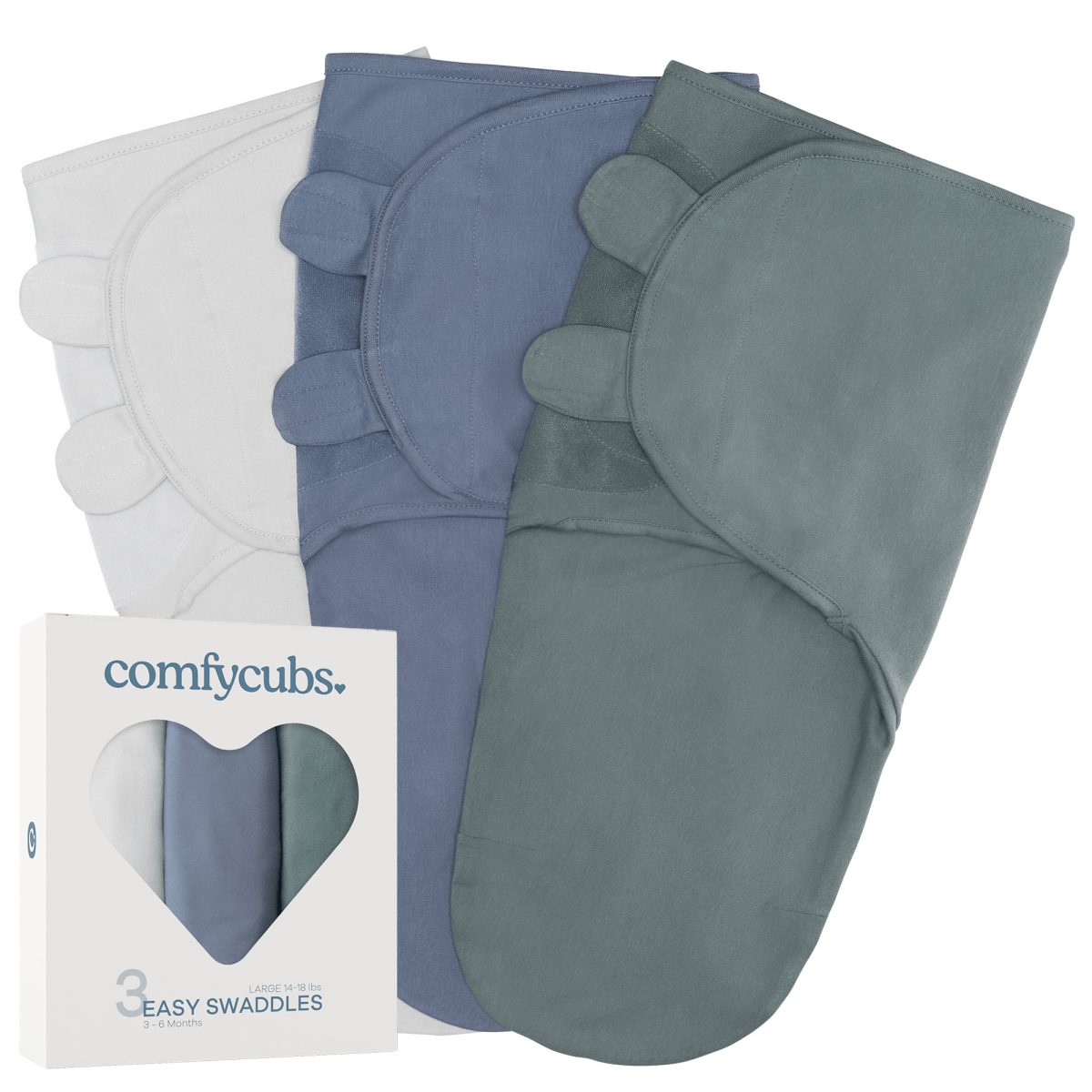 Comfy Cubs Easy Swaddle Blankets Stone Nomadic Blue Azul Pack of 3 - Everetts Place Boutique - 