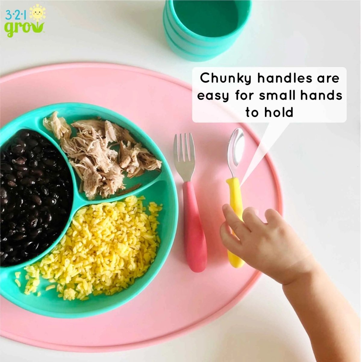 321 Grow Eat With Me Kids Spoon And Fork Set Silicone Handles - Everetts Place Boutique - 