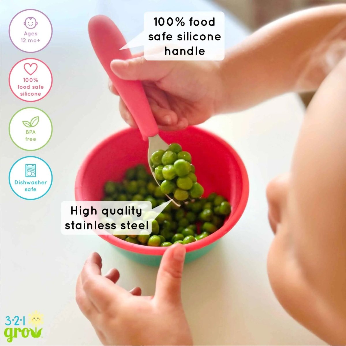 321 Grow Eat With Me Kids Spoon And Fork Set Silicone Handles - Everetts Place Boutique - 