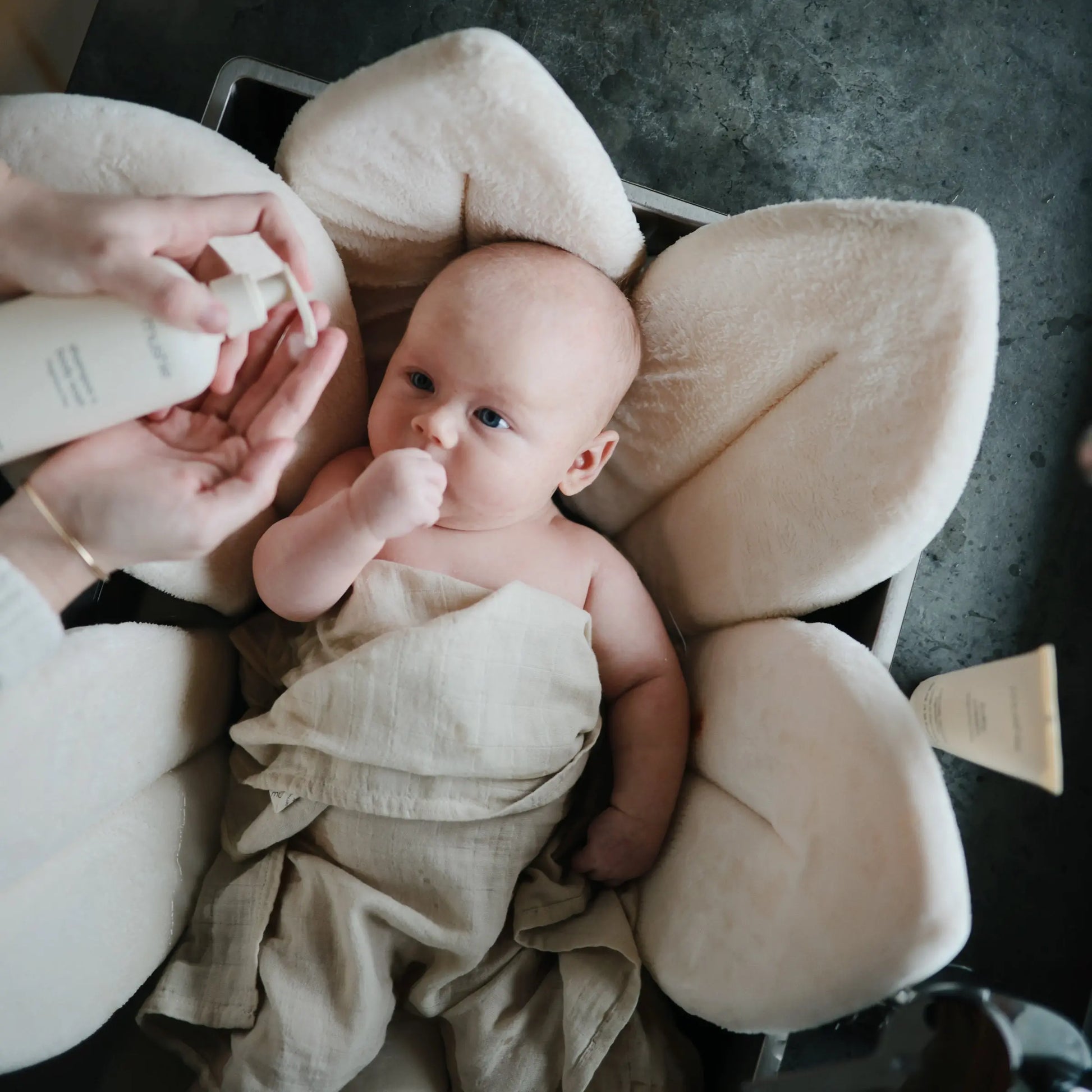 Organic Cotton Muslin Swaddle Blanket for Baby Cuddling and Nursing Mushie