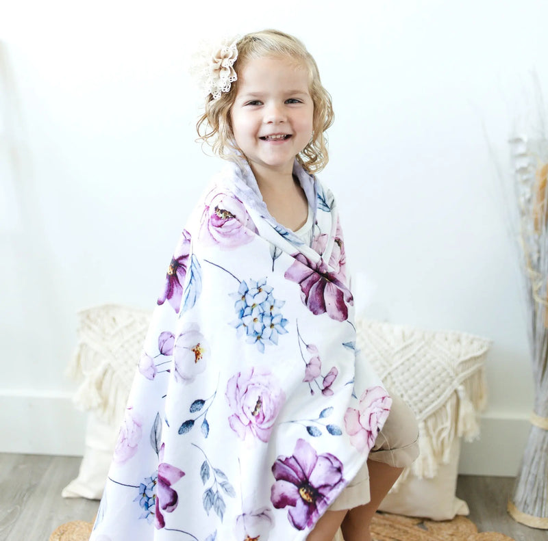 Vintage floral baby and toddler blanket in premium minky fabric with sensory texture.