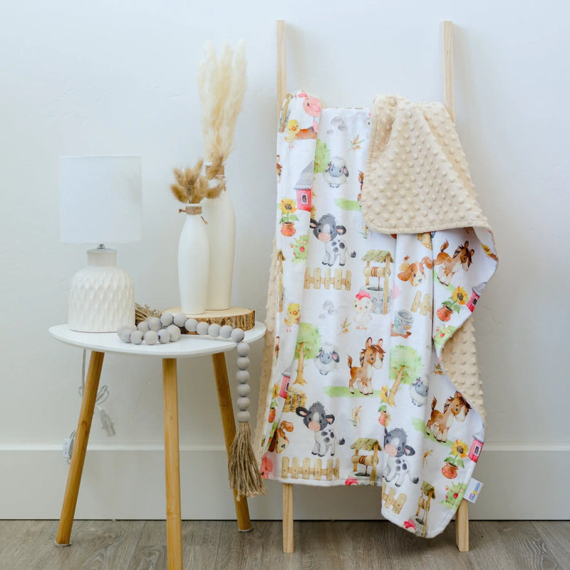 Baby & Toddler Minky Blanket with Farm Animal Print on Chair