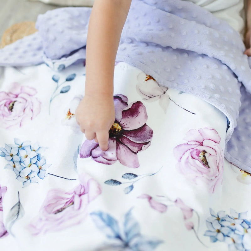 Baby & toddler blanket with vintage floral design, soft minky fabric, 30x40 inches.