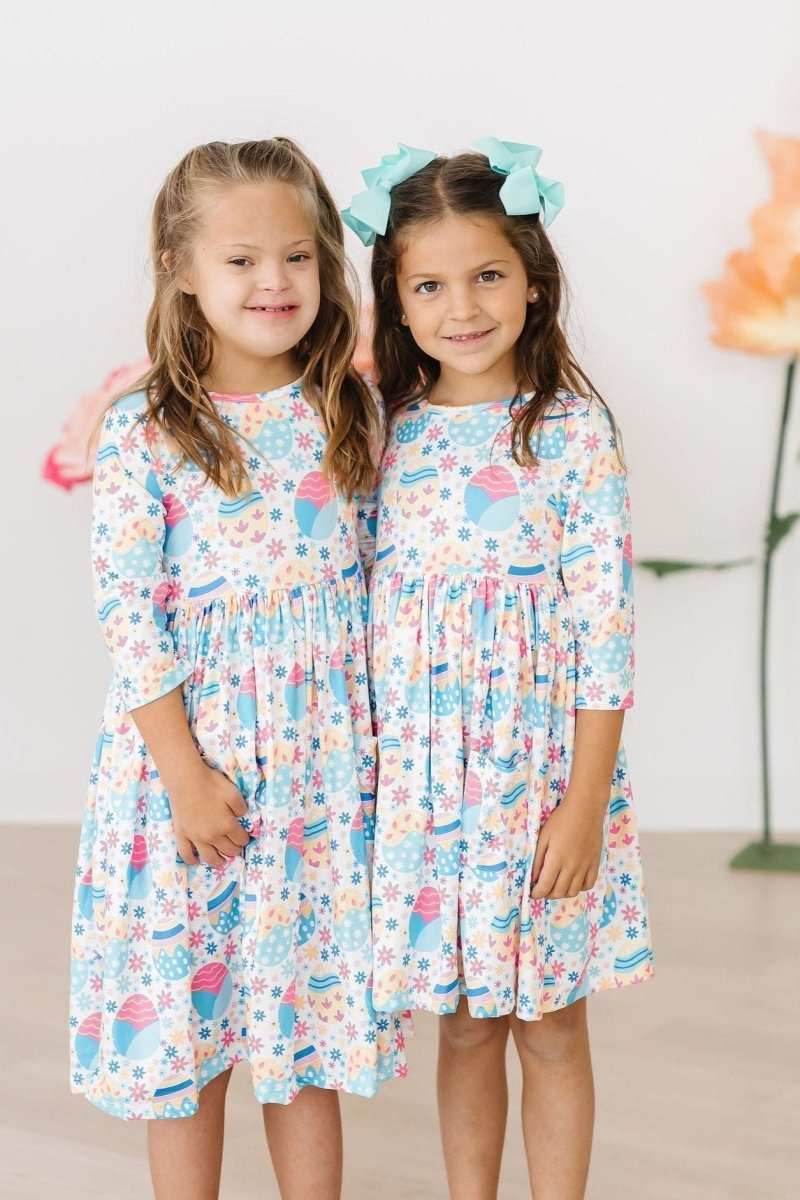 Mila & Rose ® Eggcellent Three Quarter Sleeve Pocket Twirl Dress - Everetts Place Boutique - 